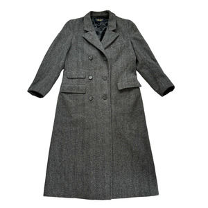 Brooks Brothers Vintage Polo Coat Wool Double Breasted Grey Herringbone Women 10